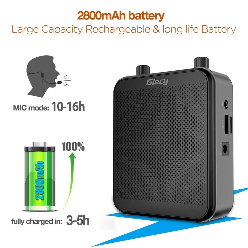 Giecy Portable Voice Amplifier, Giecy 30W 2800mAh Bluetooth Rechargeable Personal Voice Amplifier with Microphone Headset, PA System Speaker for Multiple Locations Classroom, Meetings and Outdoors - Image 4